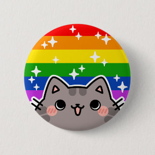 LGBT Pride Flag Cat Button