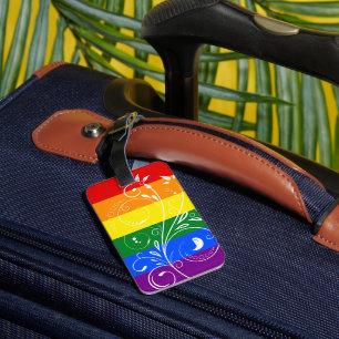 LGBT Pride Flag Vintage Floral Bloom Luggage Tag