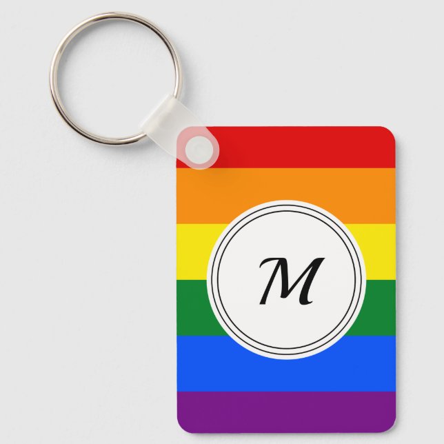 LGBT pride flag with a custom initial Key Ring (Front)