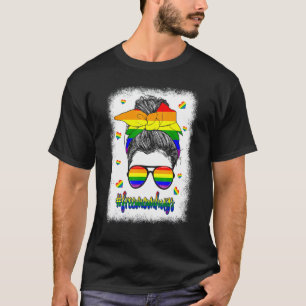 Lgbt Pride Free Mum Hugs Messy Bun Rainbow Flag T-Shirt