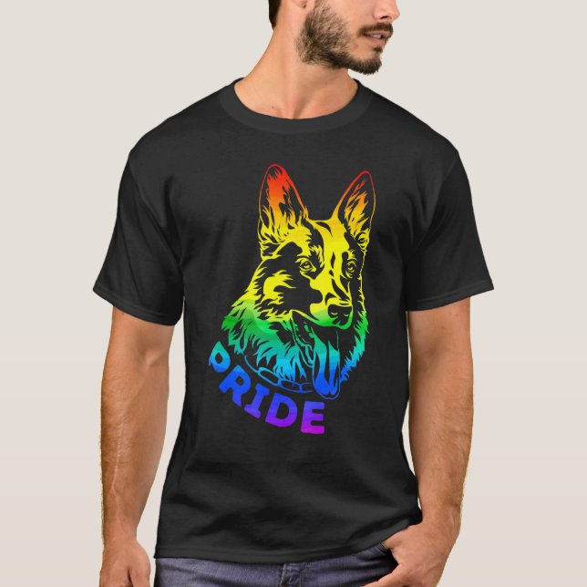 Lgbt Pride German Shepherd Support Rainbow Flag Su T-Shirt (Front)