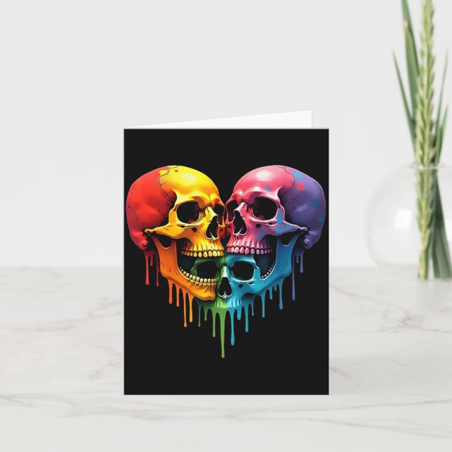 Lgbt Pride Halloween Horror Skeleton Skull Rainbow Card (Front)