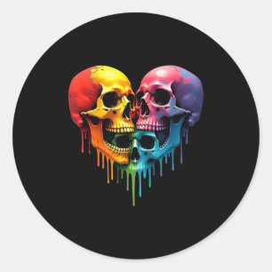 Lgbt Pride Halloween Horror Skeleton Skull Rainbow Classic Round Sticker