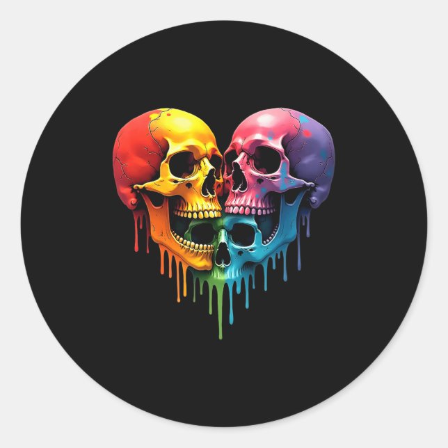 Lgbt Pride Halloween Horror Skeleton Skull Rainbow Classic Round Sticker (Front)