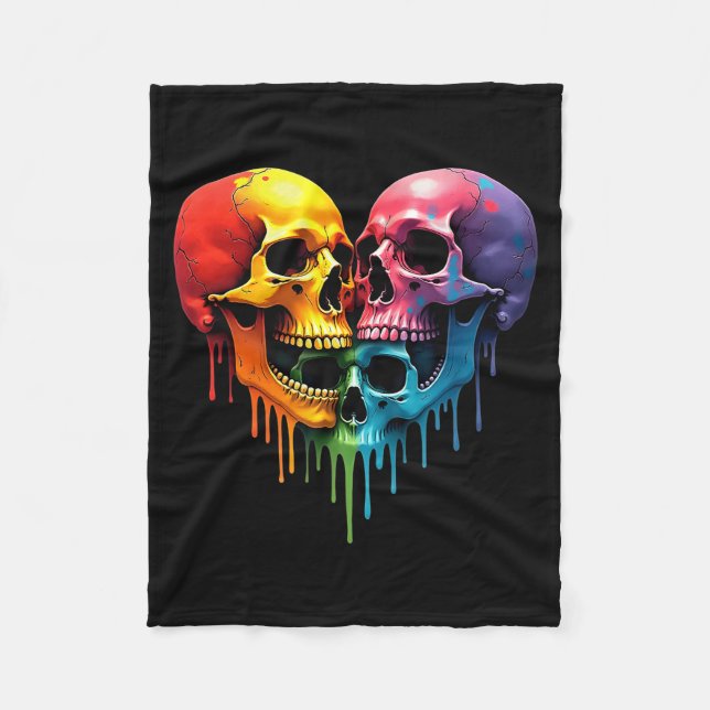 Lgbt Pride Halloween Horror Skeleton Skull Rainbow Fleece Blanket (Front)