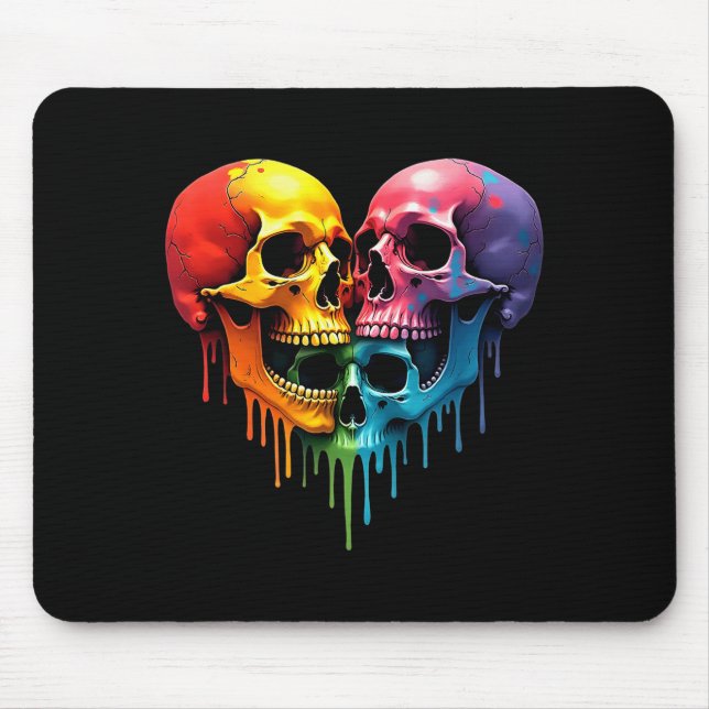 Lgbt Pride Halloween Horror Skeleton Skull Rainbow Mouse Mat (Front)