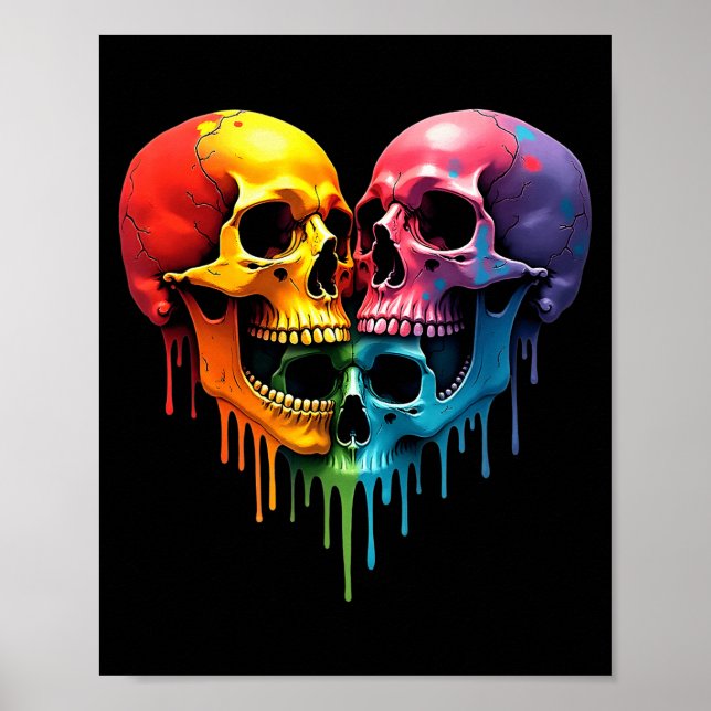 Lgbt Pride Halloween Horror Skeleton Skull Rainbow Poster (Front)