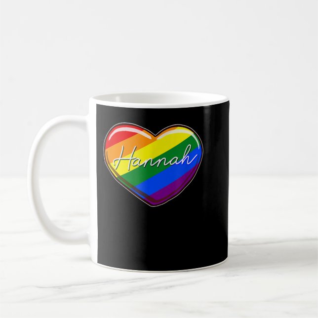 LGBT Pride Heart - First Name Hannah Rainbow Heart Coffee Mug (Left)