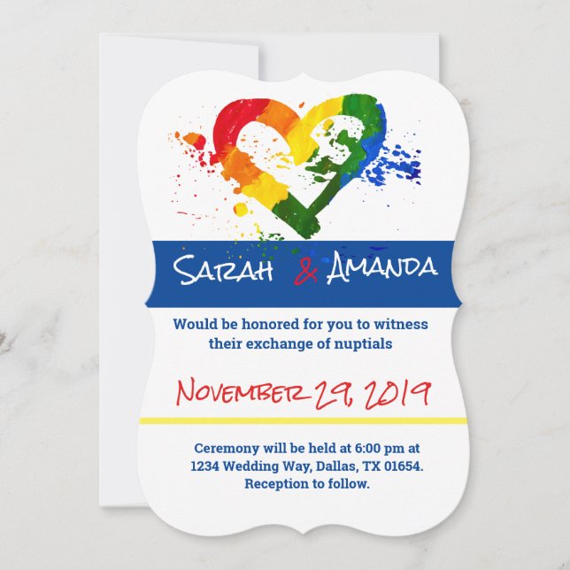 LGBT Pride Heart Wedding Invitation (Front)