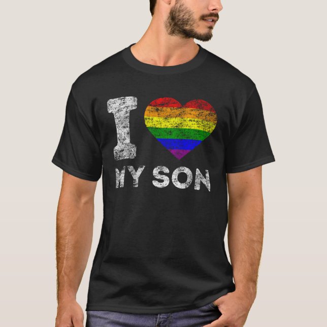 LGBT Pride I Love My Son Rainbow Flag Support Fami T-Shirt (Front)