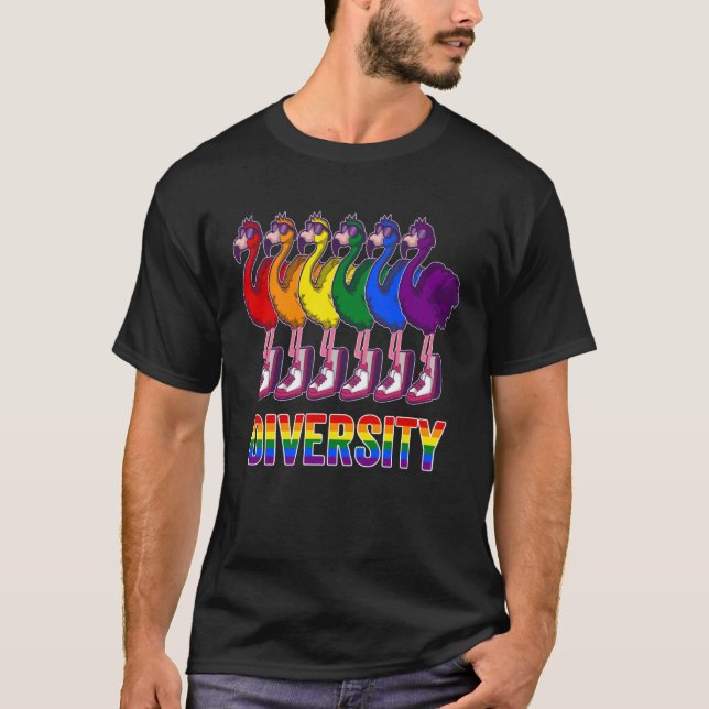 LGBT Pride Inclusion Diversity Flamingo Pride Flag T-Shirt (Front)