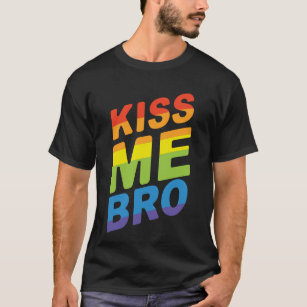 LGBT Pride Kiss Me Bro Modern Rainbow Typography T-Shirt