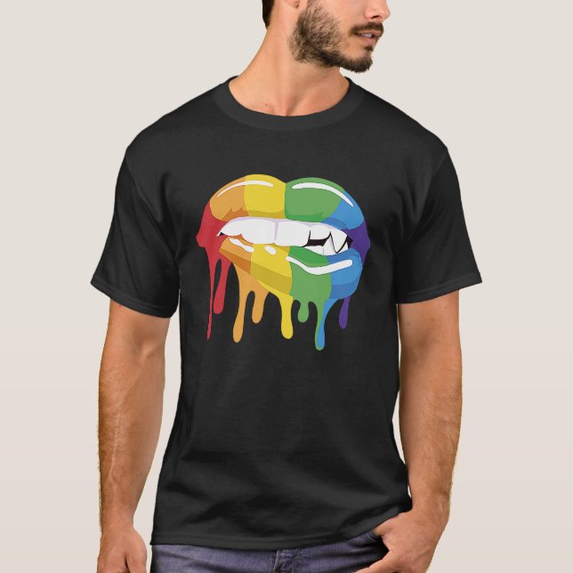 LGBT Pride Lips Colourful Brush Stroke Love Vampir T-Shirt (Front)