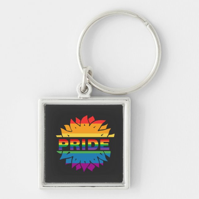 LGBT+Pride love. rainbow flower Button Magnet Bott Key Ring (Front)