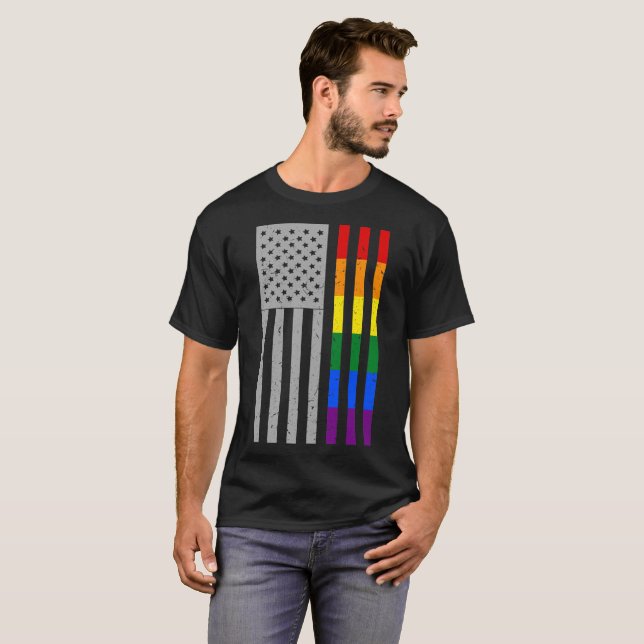 LGBT Pride Month American Flag Rainbow Colours T-Shirt (Front Full)