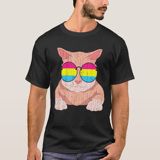 Lgbt Pride Month  Cat Sunglasses Pan Flag Pansexua T-Shirt (Front)