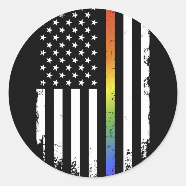LGBT pride month support rainbow US american flag Classic Round Sticker (Front)