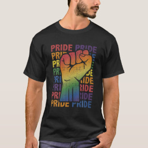 LGBT Pride Month Support With Rainbow Flag Fist T-Shirt