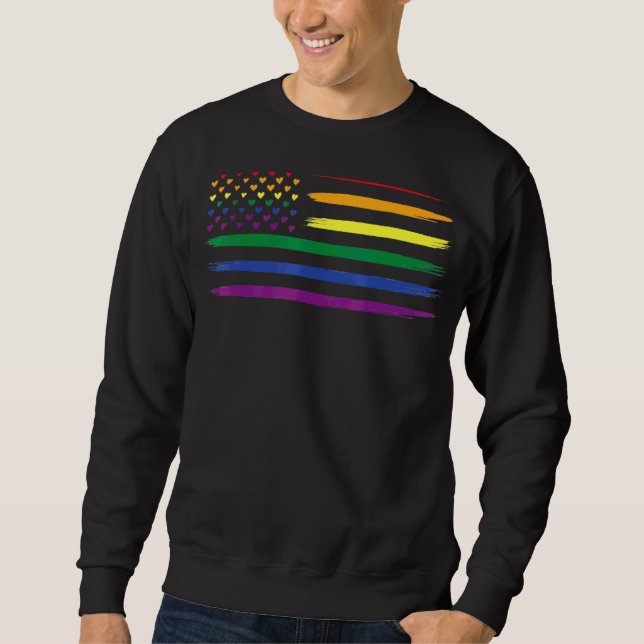 Lgbt Pride Month Support With Rainbow Us American  Sweatshirt (Front)