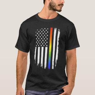 LGBT Pride Month Support With Rainbow US American T-Shirt