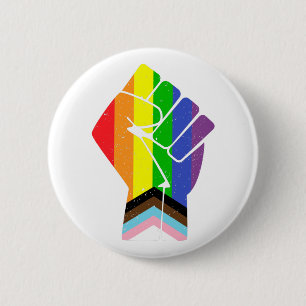 LGBT Pride (Progress) Flag with raised fist 6 Cm Round Badge