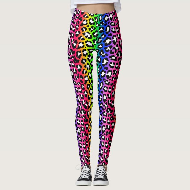 LGBT Pride Punk Rock Rainbow Leopard Print Leggings (Front)
