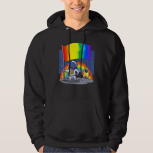 Lgbt Pride Rainbow Flag At Moon Landing With Astro Hoodie
