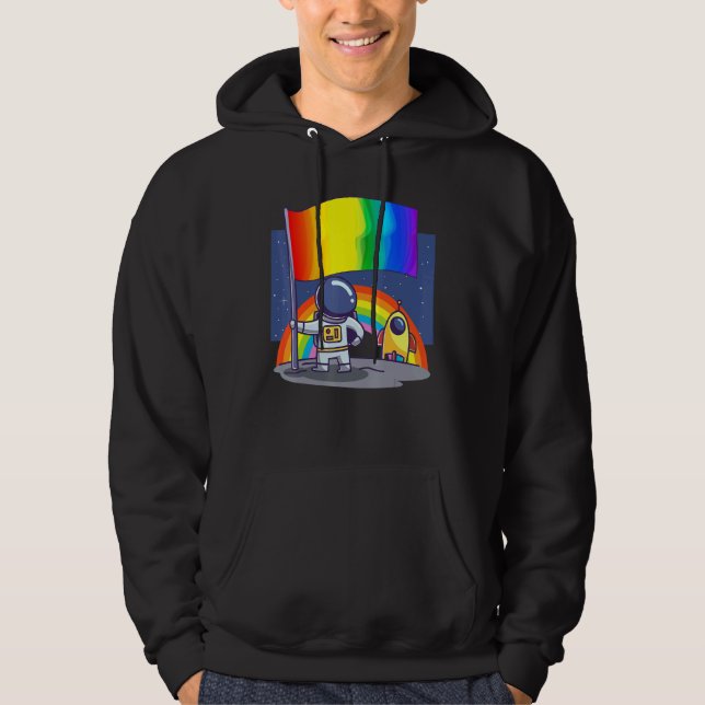 Lgbt Pride Rainbow Flag At Moon Landing With Astro Hoodie (Front)