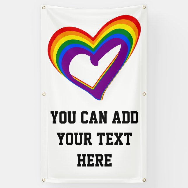 LGBT Pride Rainbow Flag Heart Gay Love Banner (Vertical)