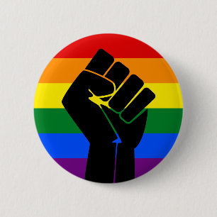 LGBT Pride (Rainbow) Flag with raised fist 6 Cm Round Badge