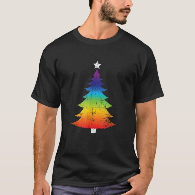 LGBT Pride Rainbow Gay Flag Christmas Xmas Tree  T-Shirt (Front)