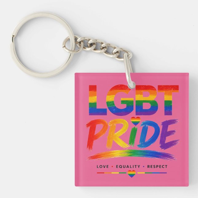 LGBT Pride Rainbow Typography Key Ring (Front)