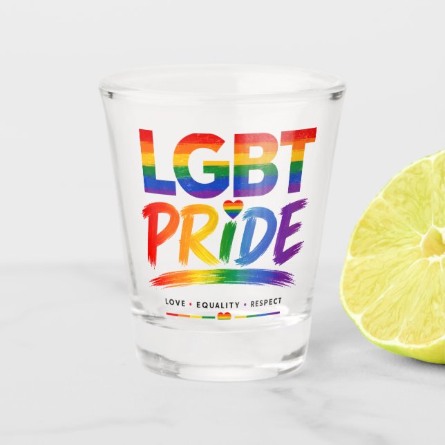 LGBT Pride Rainbow Typography Shot Glass (Front)