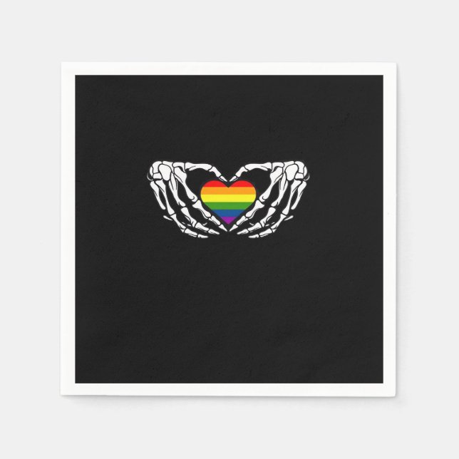 Lgbt Pride Skeleton Halloween Goth Heart Classic Napkin (Front)