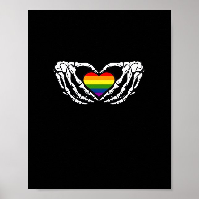 Lgbt Pride Skeleton Halloween Goth Heart Classic Poster (Front)