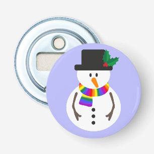 LGBT+ Pride Snowman Button Bottle Opener