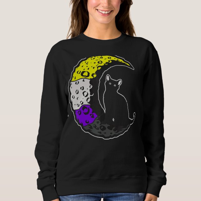 Lgbt Pride Social Movement Non Binary Cat Moon Sweatshirt (Front)