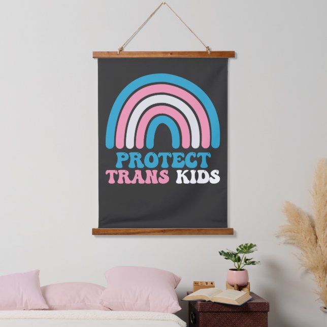 LGBT Pride Support Protect Trans Kids Hanging Tapestry (Bedroom)