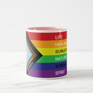 LGBT Progress Pride Rainbow flag with custom text  Two-Tone Coffee Mug