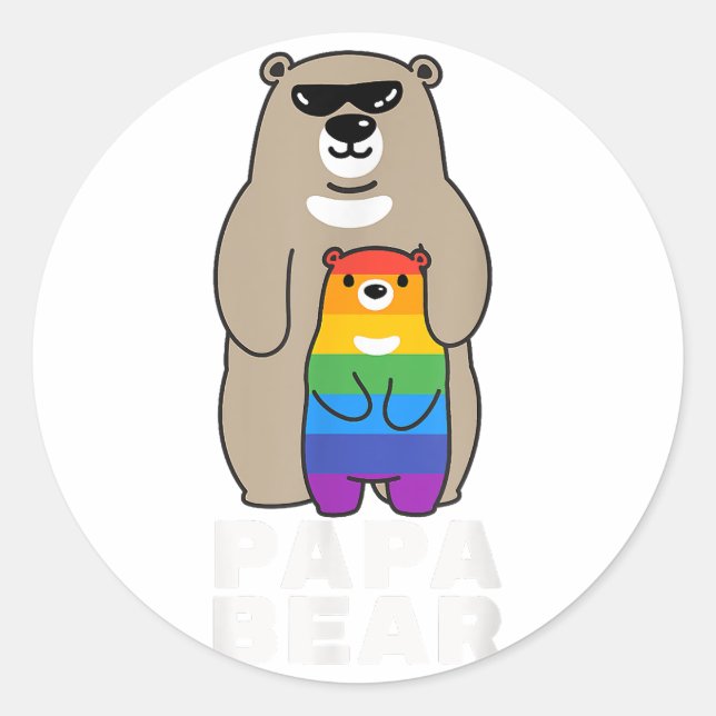 LGBT Proud Papa Bear Proud Bear Dad LGBT Pride Gay Classic Round Sticker (Front)