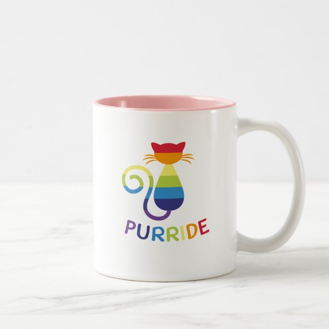 Lgbt Purride Gay Lesbian Pride Cat Funny Gift Two-Tone Coffee Mug (Right)