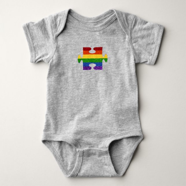 LGBT Puzzle Pride Flag Glitter Baby Bodysuit (Front)