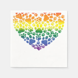 LGBT-Q Dog Paw Print Gay Pride Rainbow Heart Men W Napkin