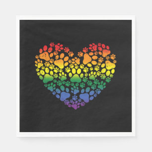 LGBT Q Dog Paw Print Gay Pride Rainbow Heart Napkin