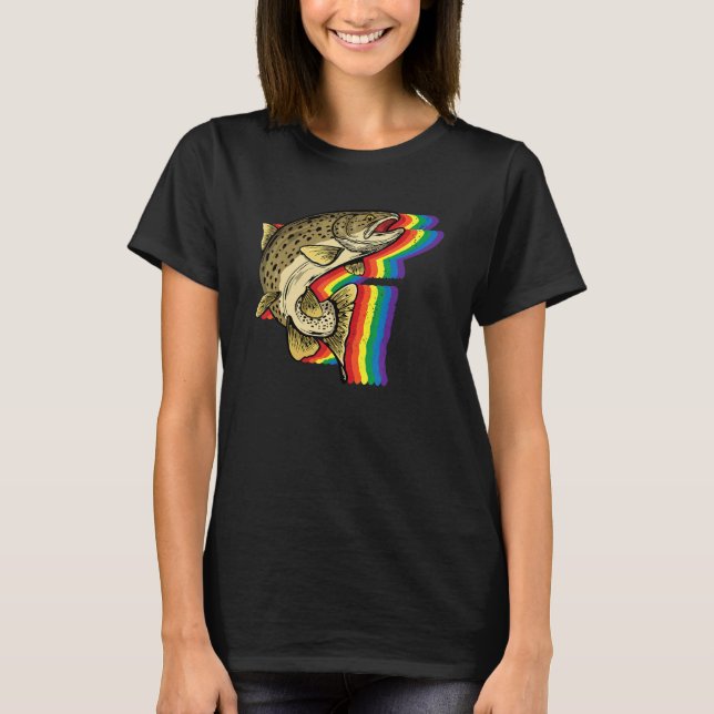 Lgbt Q Gay Pride Proud Rainbow Trout Fishing T-Shirt (Front)