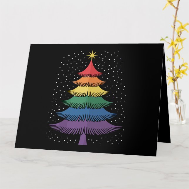 LGBT-Q Pride Christmas Tree Pajama Rainbow Flag Card (Yellow Flower)