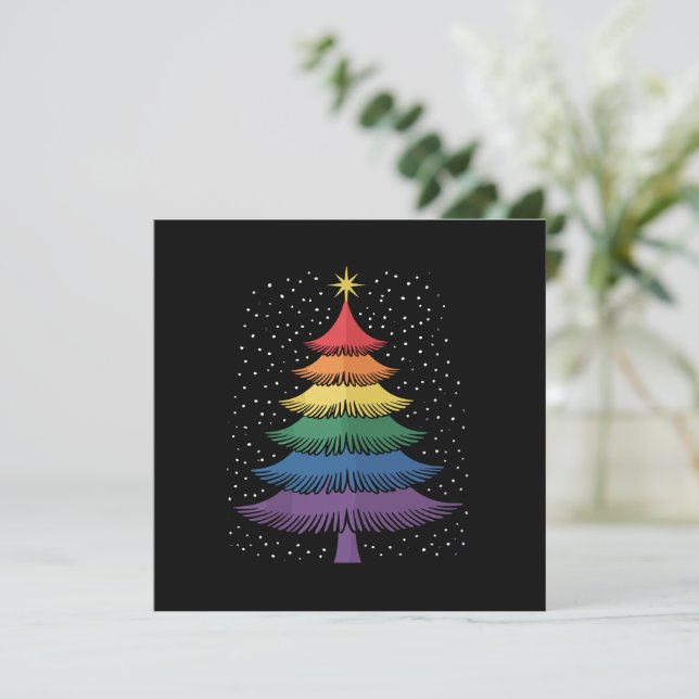 LGBT-Q Pride Christmas Tree Pajama Rainbow Flag Holiday Card (Standing Front)