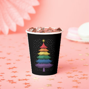 LGBT-Q Pride Christmas Tree Pajama Rainbow Flag Paper Cups