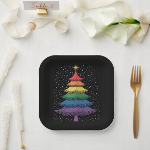 LGBT-Q Pride Christmas Tree Pajama Rainbow Flag Paper Plate