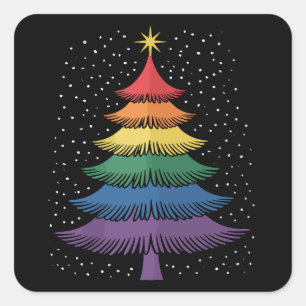 LGBT-Q Pride Christmas Tree Pajama Rainbow Flag Square Sticker